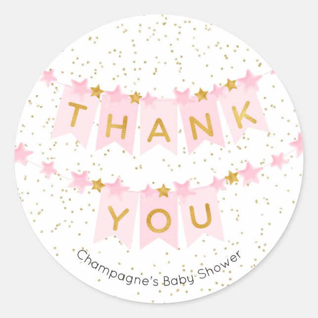 Pegatina Redonda Banderas de oro rosadas (Anverso)