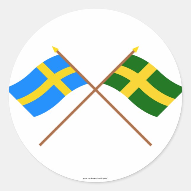 Pegatina Redonda Banderas de paisajismo cruzadas de Suecia y Öland (Anverso)