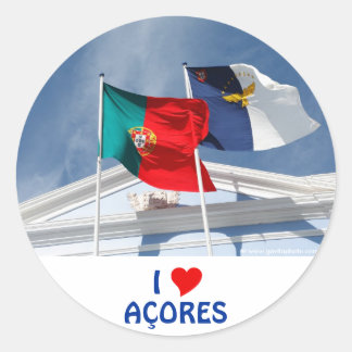 Pegatina Redonda Banderas de Portugal y Azores