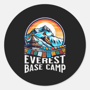 Pegatina Redonda Banderas del campamento base del Everest con bande