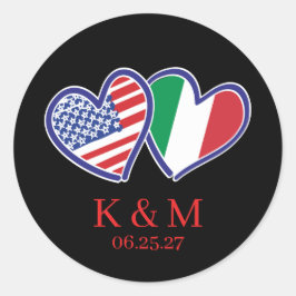 Pegatina Redonda Banderas del corazón de los estadounidenses italia