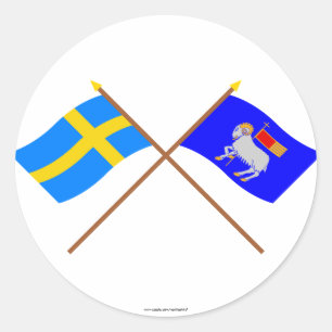 Pegatina Redonda Banderas del län cruzado de Suecia y de Gotlands