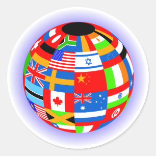 Pegatina Redonda banderas internacionales globo tierra