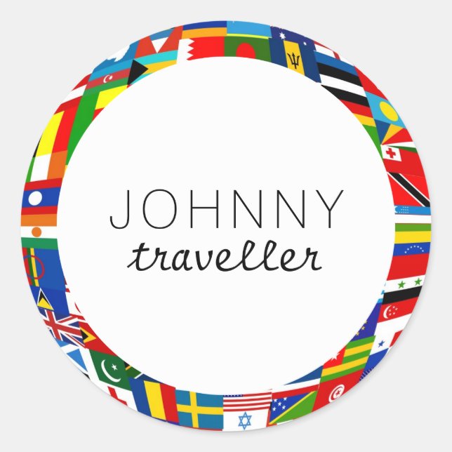 Pegatina Redonda Banderas mundiales personalizadas (Anverso)