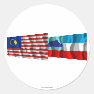Pegatina Redonda Banderas que agitan de Malasia y de Sabah