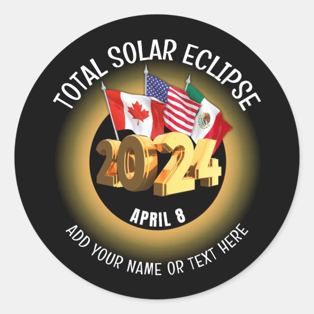 Pegatina Redonda Banderas TOTALES DE ECLIPSE SOLAR DE personalizado (Anverso)