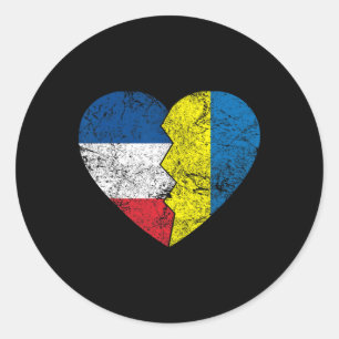 Pegatina Redonda Banderas ucranianas francesas Corazón Francia Ucra