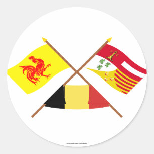 Pegatina Redonda Banderas valón cruzadas y de vida con Bélgica