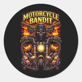 Pegatina Redonda Bandido en Motocicleta