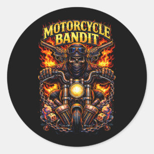 Pegatina Redonda Bandido en Motocicleta