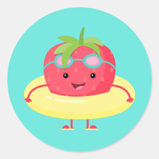 Pegatina Redonda Bañera de fresa suave (Anverso)