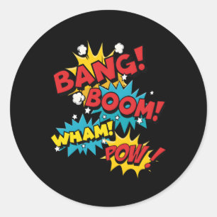 Pegatina Redonda Bang Boom Pow Wham Burbujas cómicas