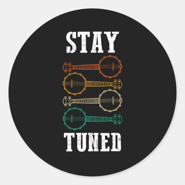 Pegatina Redonda Banjo Player Bluegrass Folk Music Stay Tunez (Anverso)