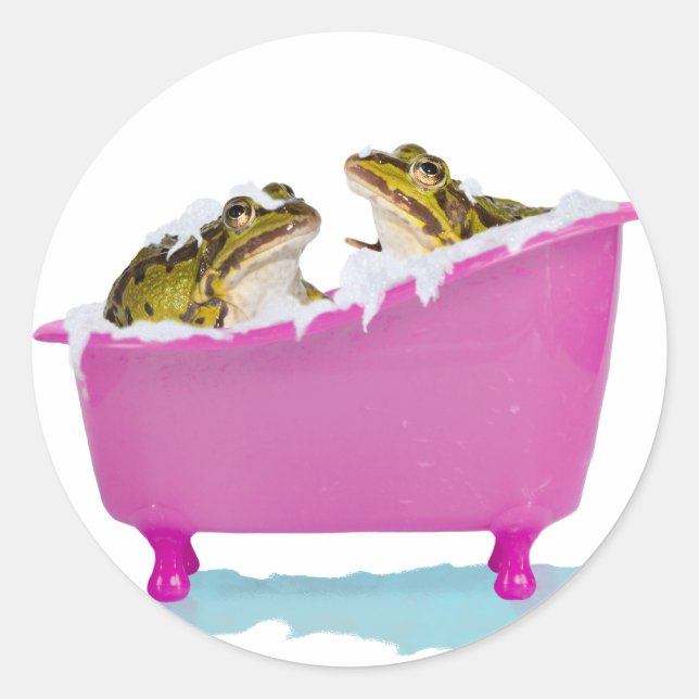 Pegatina Redonda Baño de burbujas para ranas mascotas (Anverso)