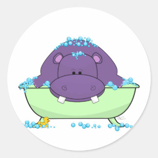 Pegatina Redonda Baño Morado Hippo