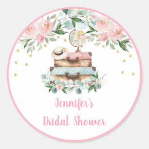 Pegatina Redonda Baño Nupcial Floral Dorado Rosa Viaje