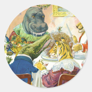 Pegatina Redonda Banquete de navidades en tierras de animales