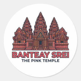 PEGATINA REDONDA BANTEAY SREI EL TEMPLO ROSA