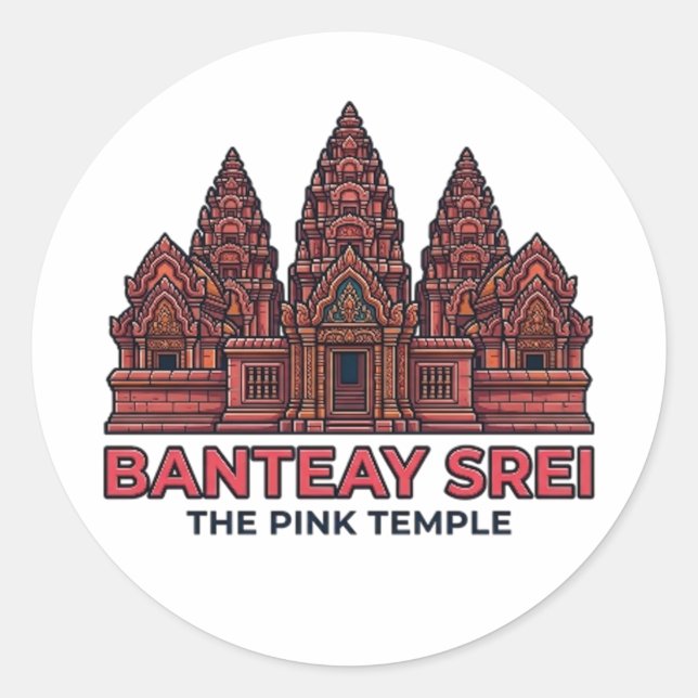 PEGATINA REDONDA BANTEAY SREI EL TEMPLO ROSA (Anverso)
