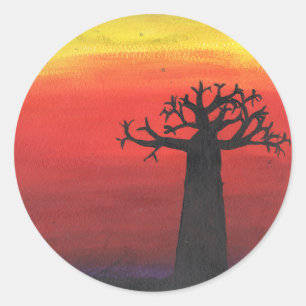 Pegatina Redonda Baobab Silhouette