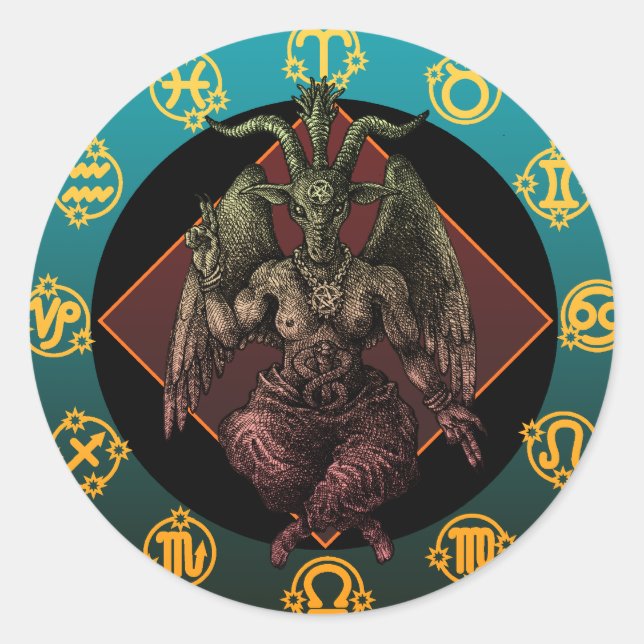 Pegatina Redonda baphomet2 (Anverso)
