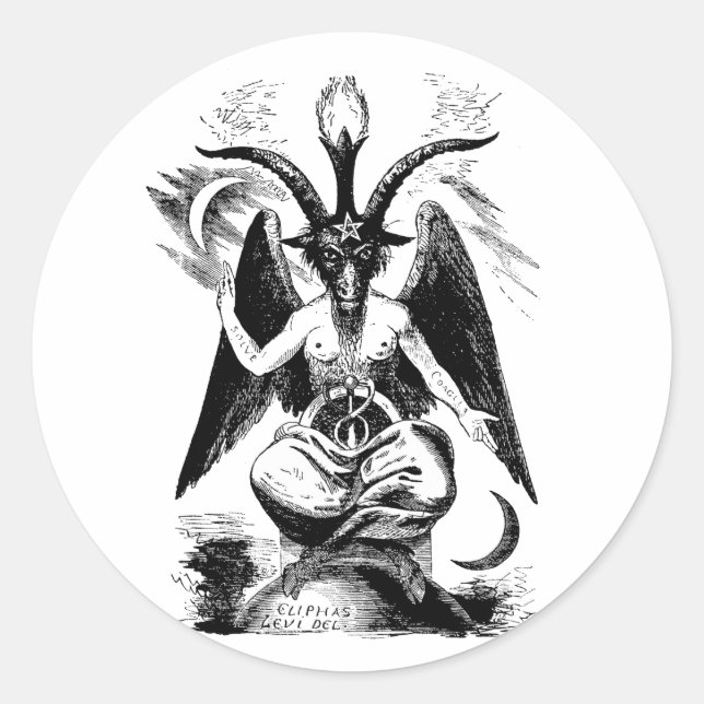 Pegatina Redonda Baphomet (negro) (Anverso)