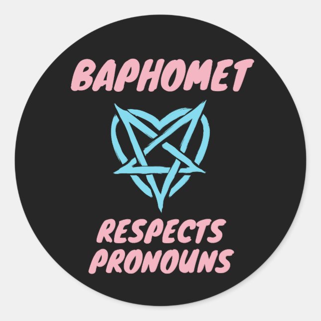 Pegatina Redonda Baphomet respeta a Pronouns transgénero (Anverso)