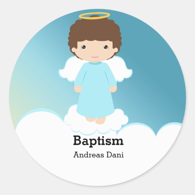 Pegatina Redonda Baptism Angel Boy (Anverso)