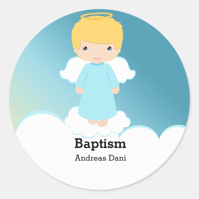 Pegatina Redonda Baptism Angel Boy (Anverso)