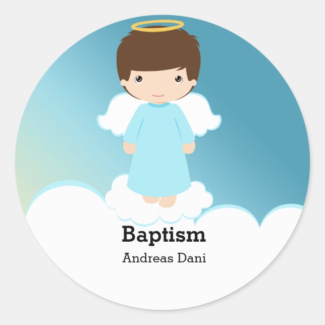 Pegatina Redonda Baptism Angel Boy (Anverso)