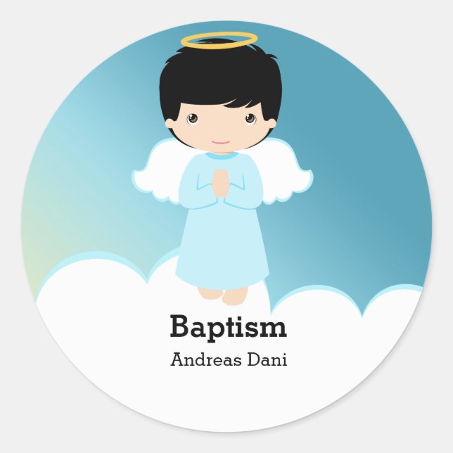 Pegatina Redonda Baptism Angel Boy (Anverso)