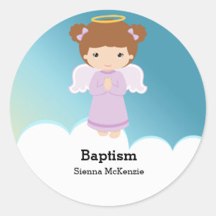 Pegatina Redonda Baptism Angel Chica