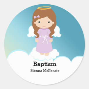 Pegatina Redonda Baptism Angel Chica
