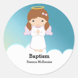 Pegatina Redonda Baptism Angel Chica