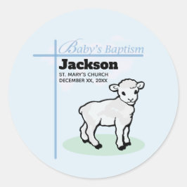 Pegatina Redonda Baptism Blue Boy Lamb, Personalizable