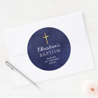 Pegatina Redonda Baptism Boy Royal Blue Gracias