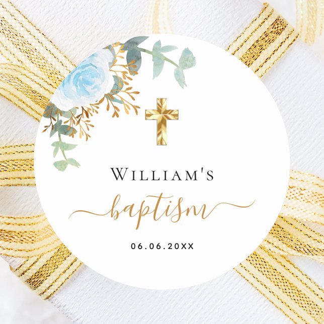Pegatina Redonda Baptism eucalipto vegetación azul floral boy (Subido por el creador)