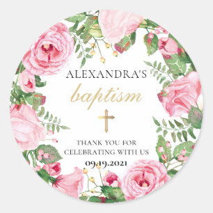 Pegatina Redonda Baptism Floral Gracias