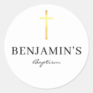 Pegatina Redonda BAPTISM SEAL moderno delgado dorado cruz pálido be