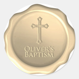 Pegatina Redonda Baptism Wax Seal Golden Grabado en relieve Cross P