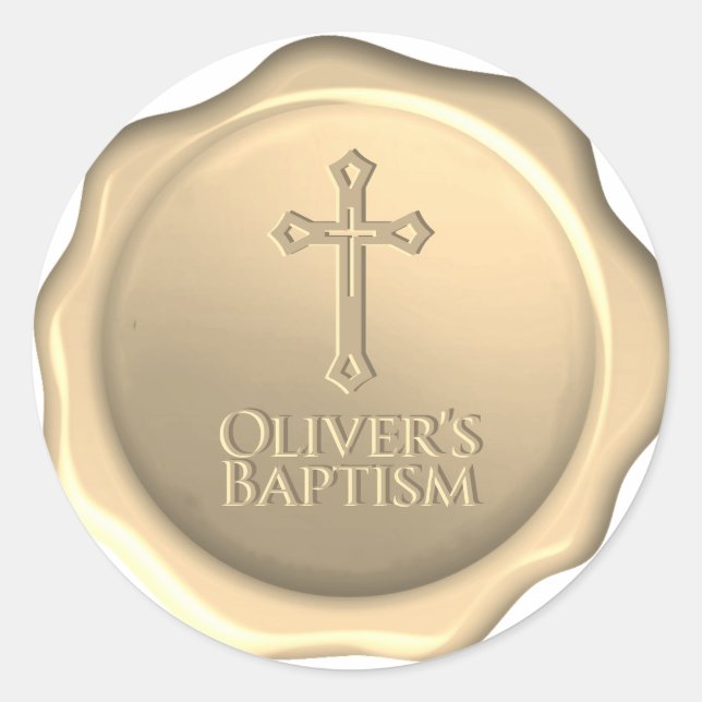 Pegatina Redonda Baptism Wax Seal Golden Grabado en relieve Cross P (Anverso)