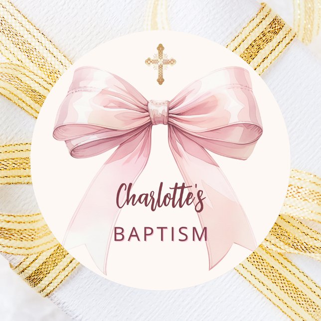 Pegatina Redonda Baptismo arco rosa chica cruz melocotón crema (Subido por el creador)