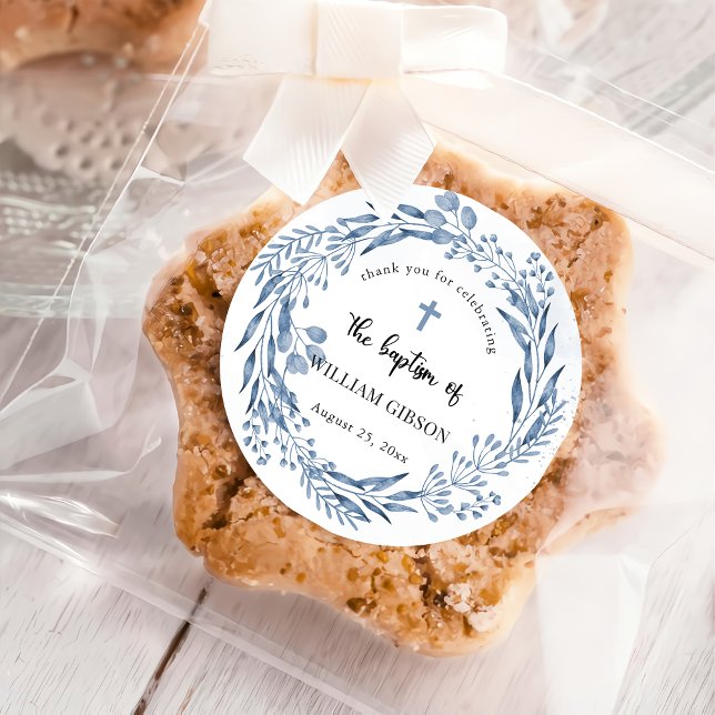 Pegatina Redonda Baptismo bonito de las flores azules (Subido por el creador)