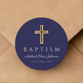 Pegatina Redonda Baptismo de travesía religiosa azul de la Marina