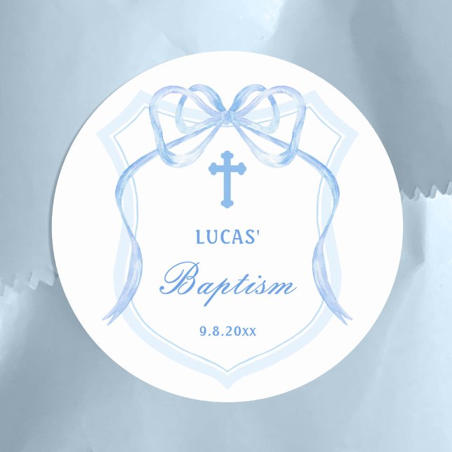 Pegatina Redonda Baptismo Escudo Blue Bow claro (Subido por el creador)