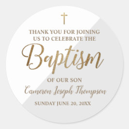 Pegatina Redonda Baptismo infantil gris personalizado gracias