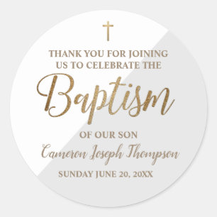 Pegatina Redonda Baptismo infantil gris personalizado gracias