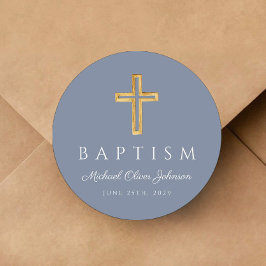 Pegatina Redonda Baptismo religioso de chico azul turbio