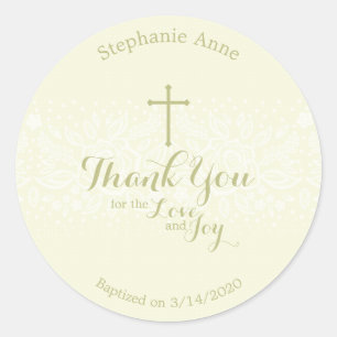 Pegatina Redonda Baptismo Sage Delicada Lace Floral