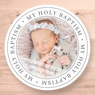 Pegatina Redonda Baptismo sagrado Sencillo marco moderno foto Perso
